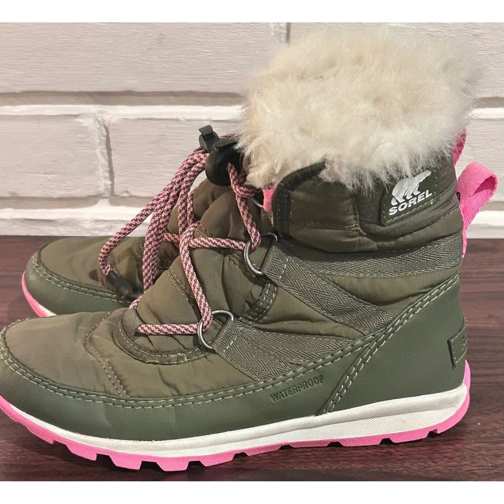Sorel Whitney Short Lace Kids 2 Waterproof Winter Snow Boot Olive Green Gorpcore